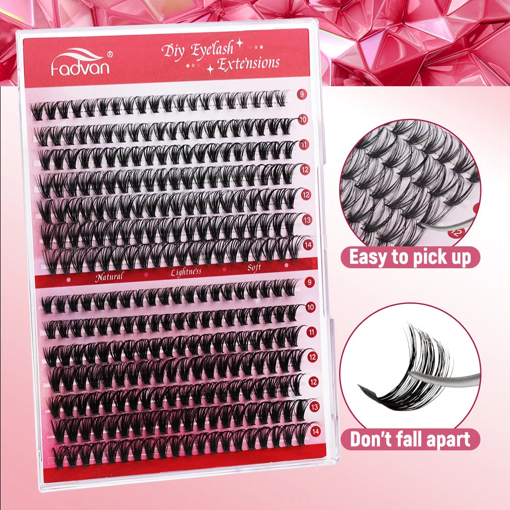 Fadvan DIY 280 Cluster Lashes Natural C/D Curl Individual Mink Eyelashes Makeup Supplies at home