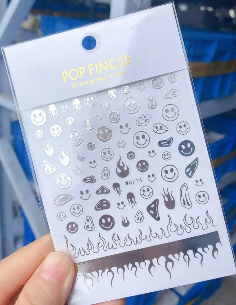 3D Yellow Smile Nlail Art Stickers Nail Decals for Nails Smile Face Manicure Japanese Design DIY Cute Nail Decals Accessories