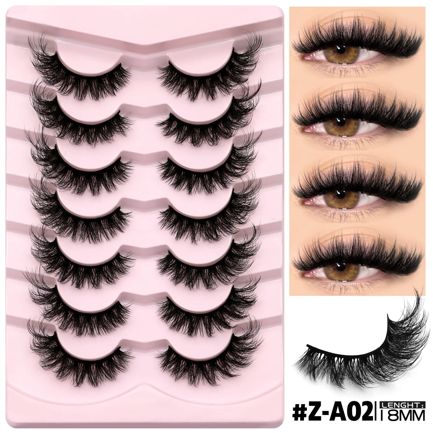 GROINNEYA False Eyelashes 3D Mink Lashes Cat Eyelashes Fluffy Wispy Volume Lashes Fake EyeLashes Natural Lashes Strips Makeup