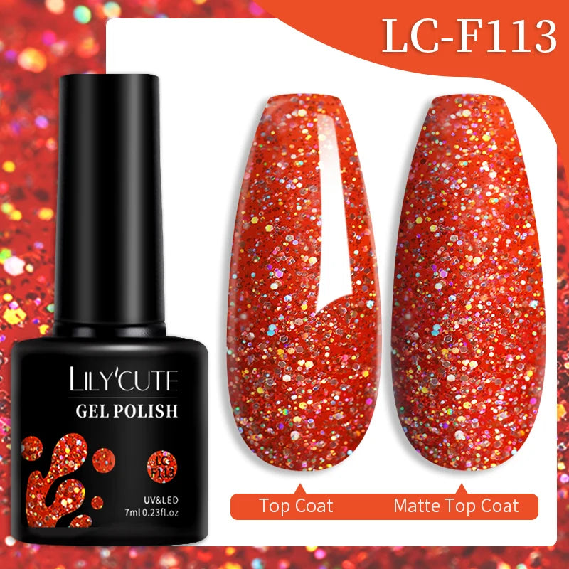 LILYCUTE 7ml Champagne Rose Gold Glitter Gel Nail Polish Colorful Sparking Long Lasting Manicure Soak Off Nails Art Gel Varnish