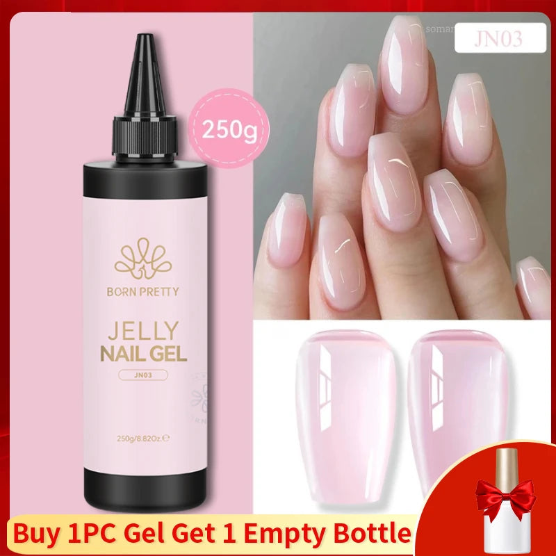 BORN PRETTY 250g Super Top Coat Base Gel Soak off UV LED Drying Long Lasting Semi Permanent Jelly Nude Pink Gel Nail Polish