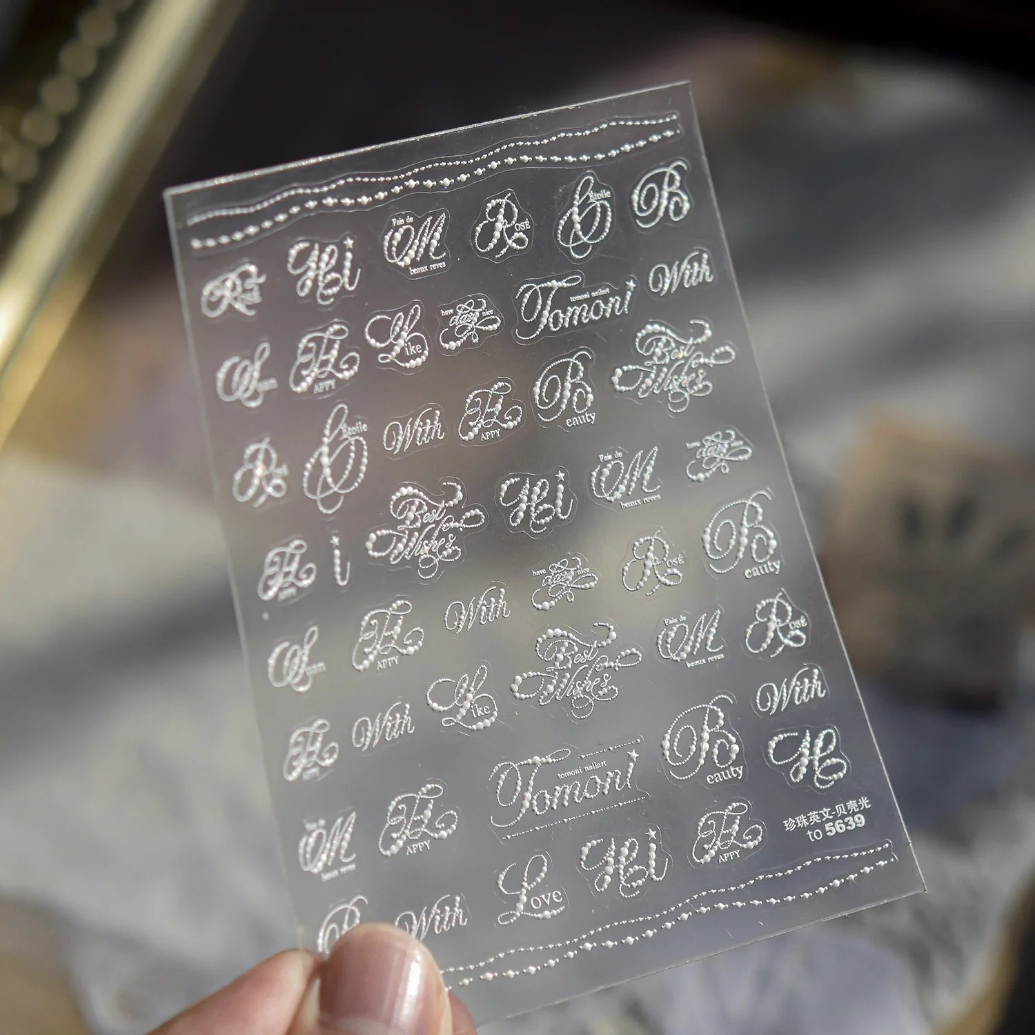 Silver Foil Script Beautiful Rose Moon Forever 5D Nail Art Stickers Cool Elegant Calligraphy Words Embossed Nail Decal Manicure