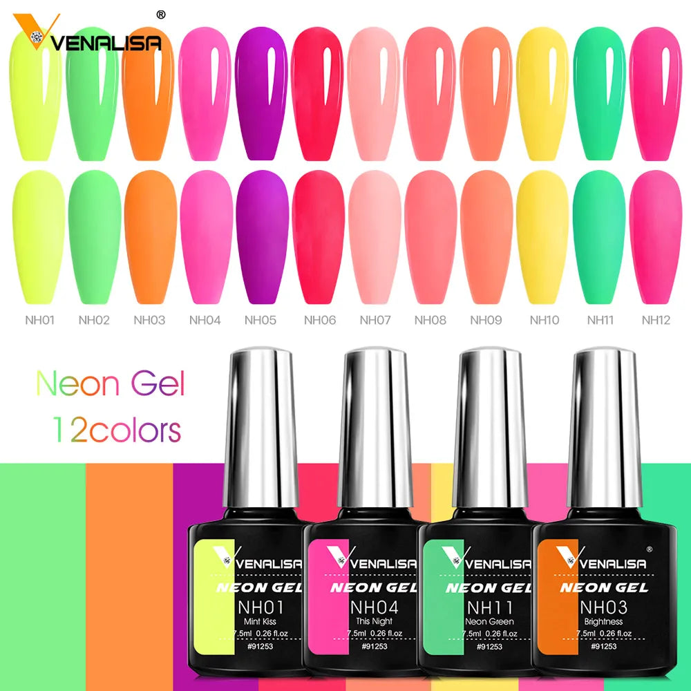 VENALISA NEW 7.5ml Neon Summer Nail Gel Polish Color Nail Lacquer SoakOff UV LED Colorful Long Lasting CANNI Nail Varnish Polish