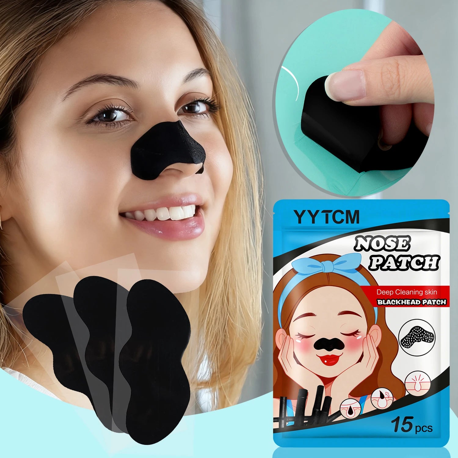Blackhead Nose Patch, Charcoal Face Nose Mask Deep Cleansing Blackhead Removal Comedone Peel Off Mask 15Pcs/Bag