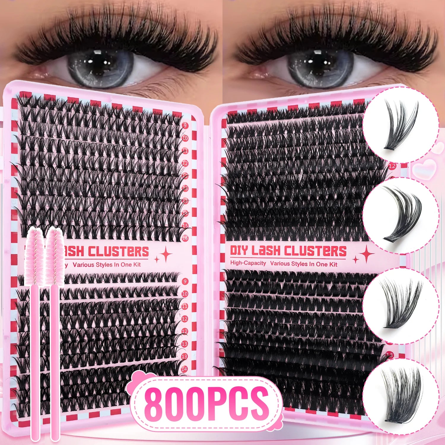 200/800 Pcs False Eyelash Book Set 30D-100D Reusable 9-16mm D Curly Mixed Lengths False Eyelashes Festival Gift for Friend