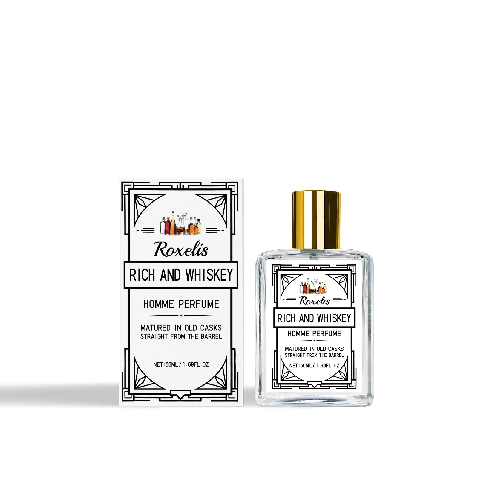 Roxelis Whiskey Scent Perfume Exude Elegance Lasting Charm Boost Confidence Light Fragrance Level Fragrance Spray for Men 50ml