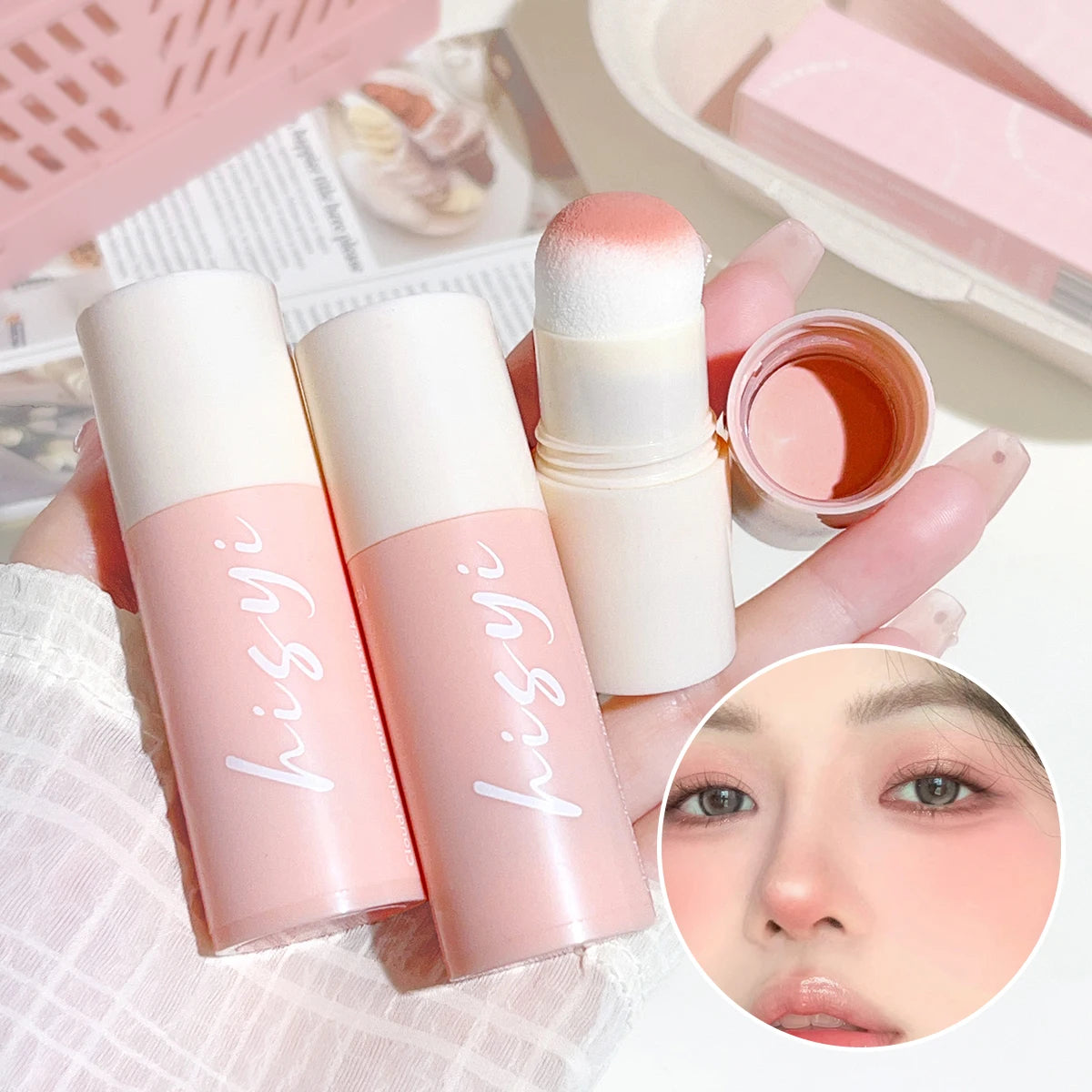 HISYI Yunrou Soft Fog Blush Stick - Energetic and Bouncy, Korean Style, Brightening, Dual-Use for Lips and Cheeks