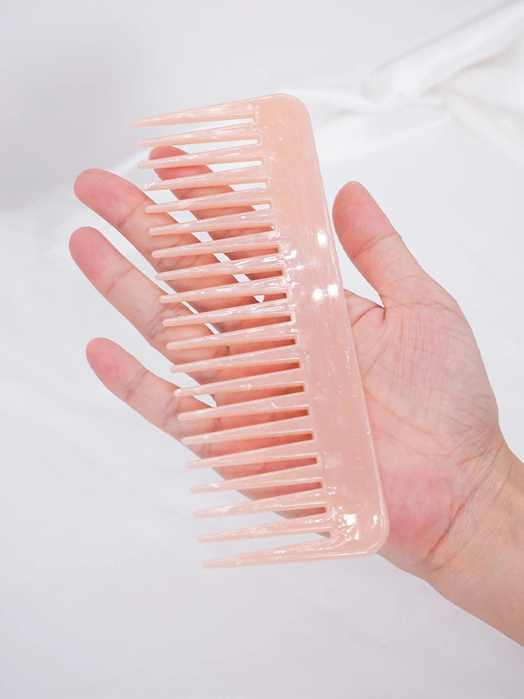 Cute Pink Hair Comb Marble Big Wide Tooth Comb Simple Texture Hairdressing Hairbrush Female Anti-static Detangler Brush Set
