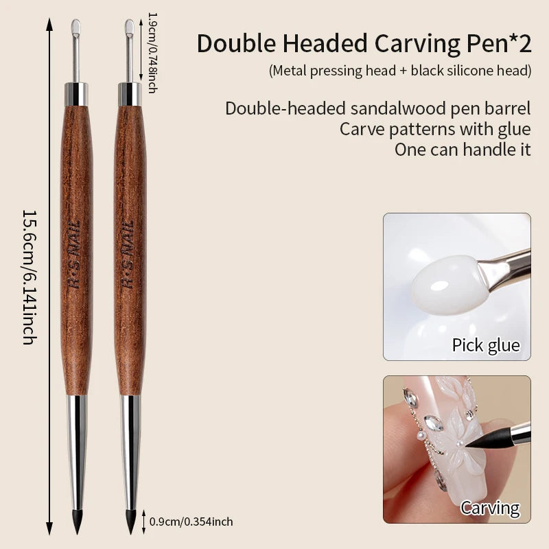 RSNAIL 1/2pcs Dual-ended Nail Design Brushes Phototherapy UV Builder Gel Nail Brush Silicone Carving Pen for DIY Manicure Tool
