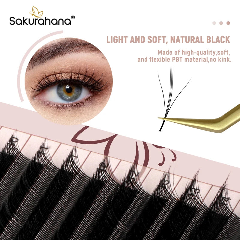 Sakurahana Spike 3D W Shape Premade Volume Fans Eyelash Clover Bloom Natural Soft False Lashes Fluffy Volume Fans Supplies