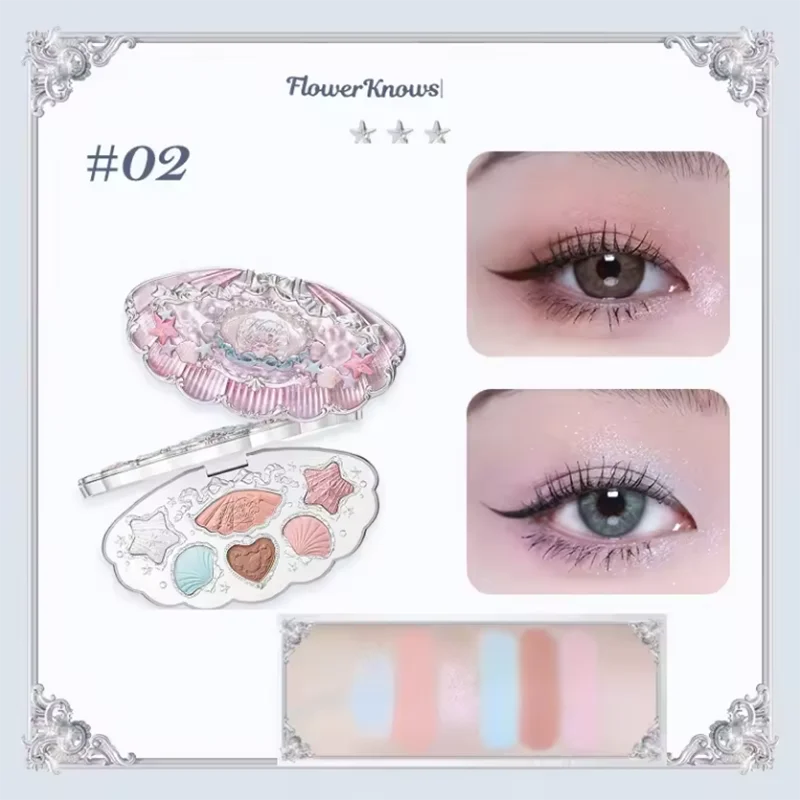 Flower Knows Shell's Jewel Collection 6-Color Eye Shadow Makeup Palette Pressed Glitter Eyeshadow Paletas Flowerknows