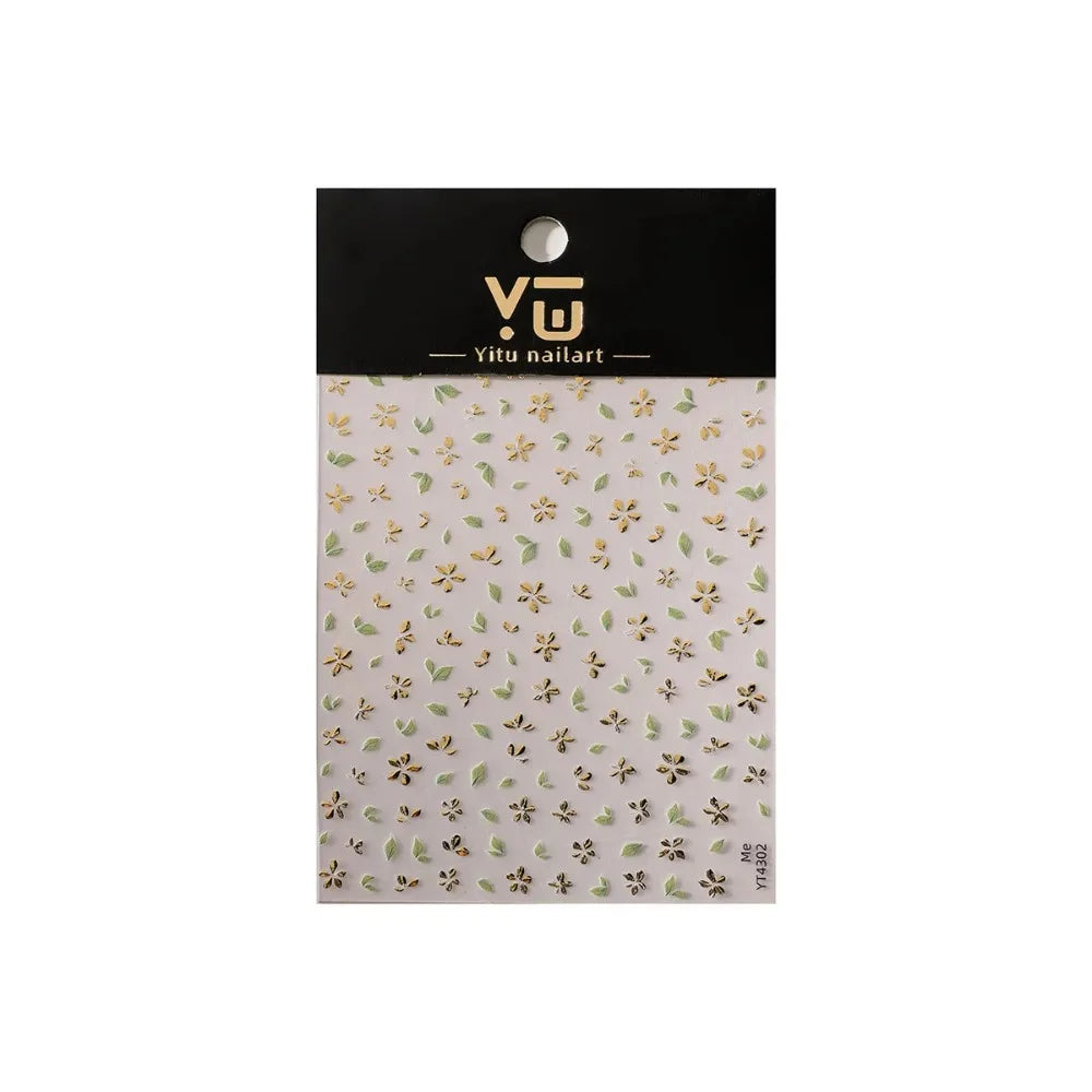 Golden Leaf Five Petal Flower Nail Sticker Bronzing Spring Flowers Adhesive Backing Blossom Nail Slider Decoration Accessories