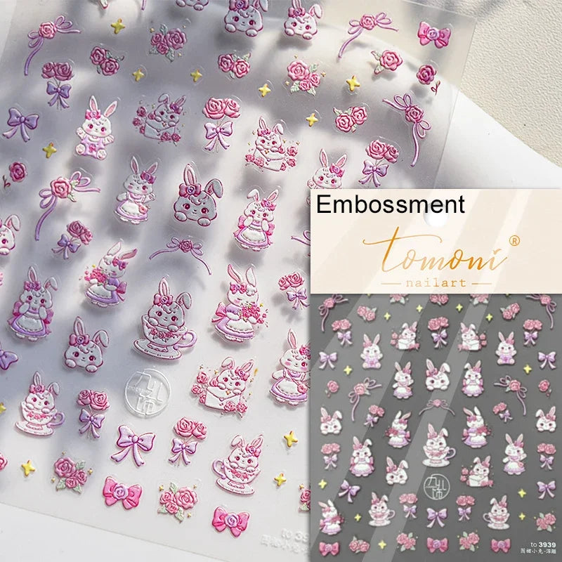 1 pc 5D sunflower nail stickers rose daisy cherry blossom self-adhesive nail art stickers oil painting style decorative sticker