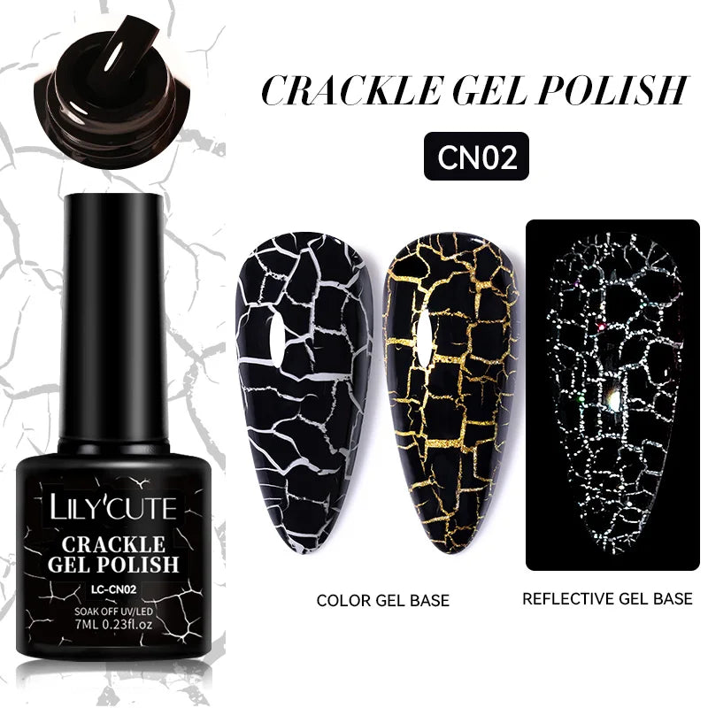 LILYCUTE 7ml Crackle Gel Nail Polish Cracking Nail Gel Quick Dry Nail Art Varnishes Hybrid Semi Permanent Soak Off Base Top Coat