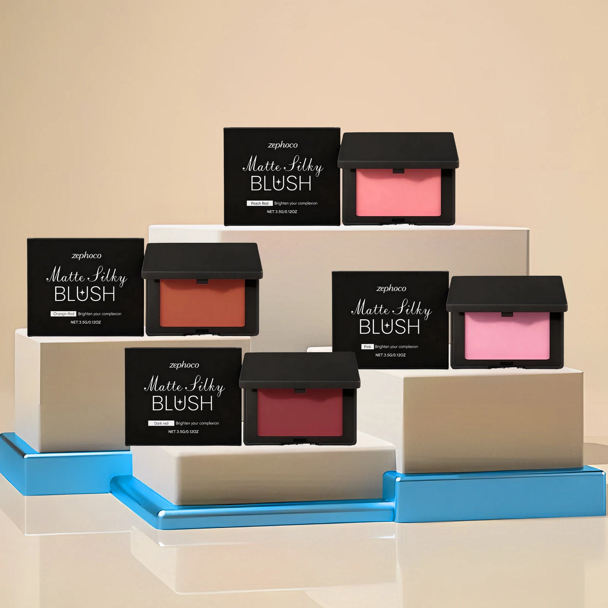 Matte Blush Powder Monochrome Palette Natural Flush Soften Silky Peach Color Face Contour Long Lasting Waterproof Cheek Makeup