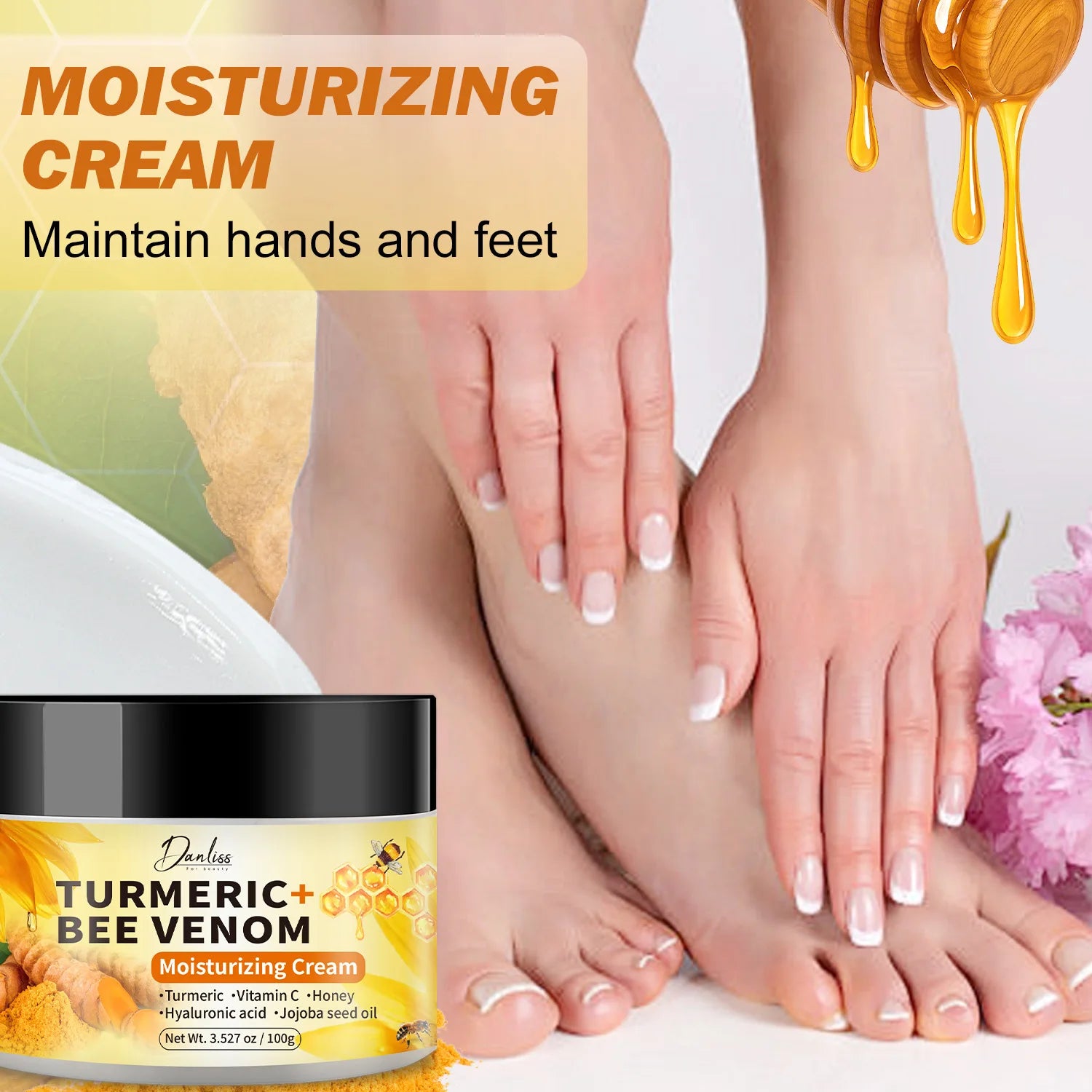 Turmeric bee Venom Moisturizing and Anti-Cracking Hand and Foot Cream deeply nourishes and repairs the skin 100g