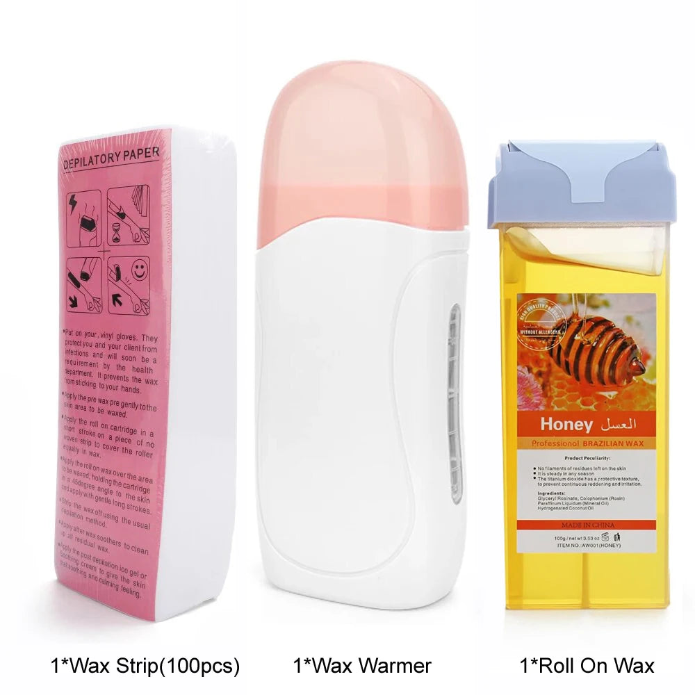 Roll On Waxing Kit With Wax Cartridges And Wax Strips 3 In 1 Soft Wax Heater Kit Hair Removal Wax Wax Paper Waxing Kits Warmer