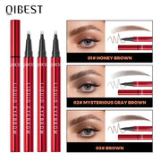 QIBEST 2 Fork Tip Liquid Eyebrow Pencil Eyeliner Lower Eyelash Pen Makeup Waterproof Lasting Quick Drying Ultra-fine Brows Pen