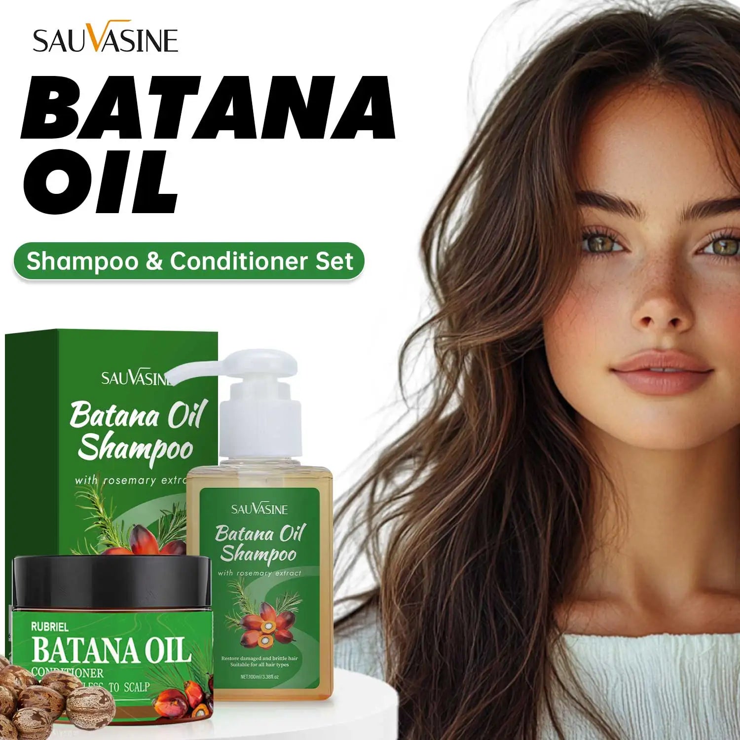 120g Batana Oil Shampoo & Conditioner Set Strengthens Hair Roots Repairs damaged Hair Deeply Nourishment Smooth Hair Conditioner