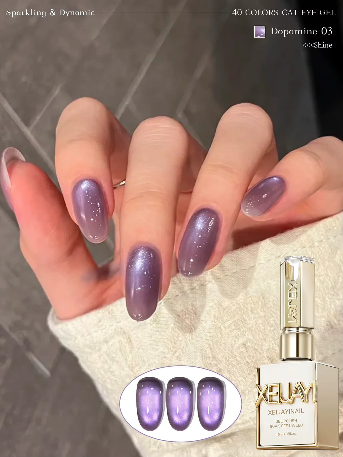 XEIJAYI 1Pc 15Ml Colorful Cat Eye Nail Gel Polish, Semi-Permanent Nail Art, Soak-Off UV LED Gel for Nail Salons & DIY Manicure