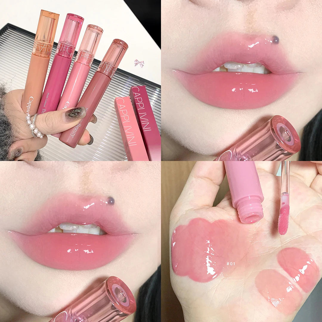 Crystal Jelly Lip Gloss Moisturizing Water-light Clear Lip Oil Waterproof Long Lasting Nude Glossy Grape Red Lip Tint Makeup