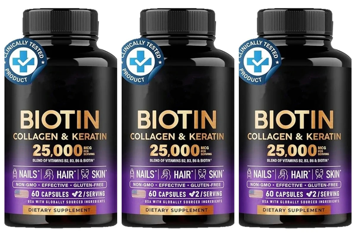 Biotin Capsules Contain Collagen and Vitamin B2, B3, B6 & B7 for Women Men Hair Care Supplements Skin & Nails Support 60 Pieces