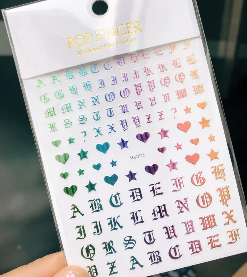 Numbers Decals Roman 26 English Alphabet 3D Self-adhesive Nail Art Decal Sticker Word Small Letter Nail Tattoos Decal Stickers