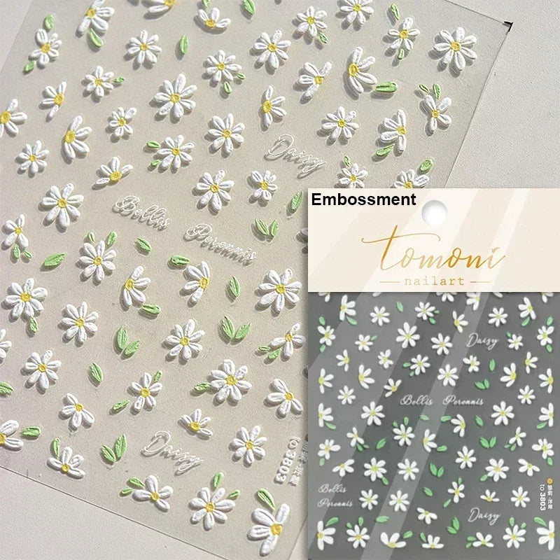 1 pc 5D sunflower nail stickers rose daisy cherry blossom self-adhesive nail art stickers oil painting style decorative sticker