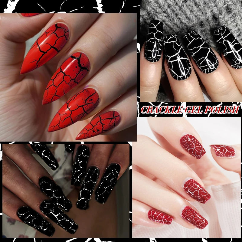 LILYCUTE 7ml Crackle Gel Nail Polish Cracking Nail Gel Quick Dry Nail Art Varnishes Hybrid Semi Permanent Soak Off Base Top Coat