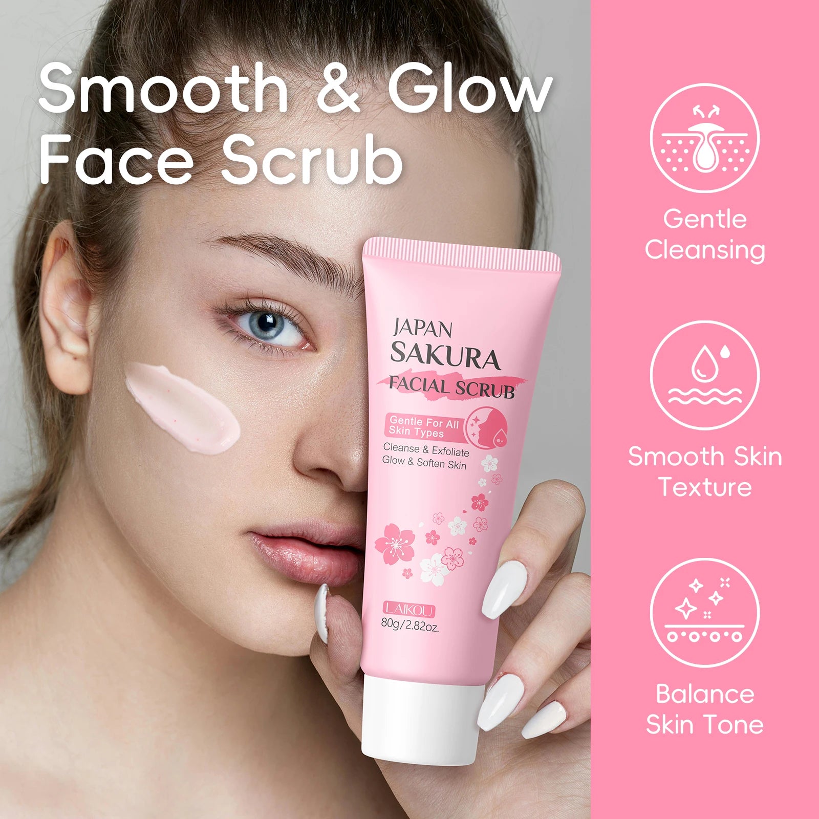 LAIKOU Sakura Exfoliating Facial Scrub Gentle Cleansing Dead Skin