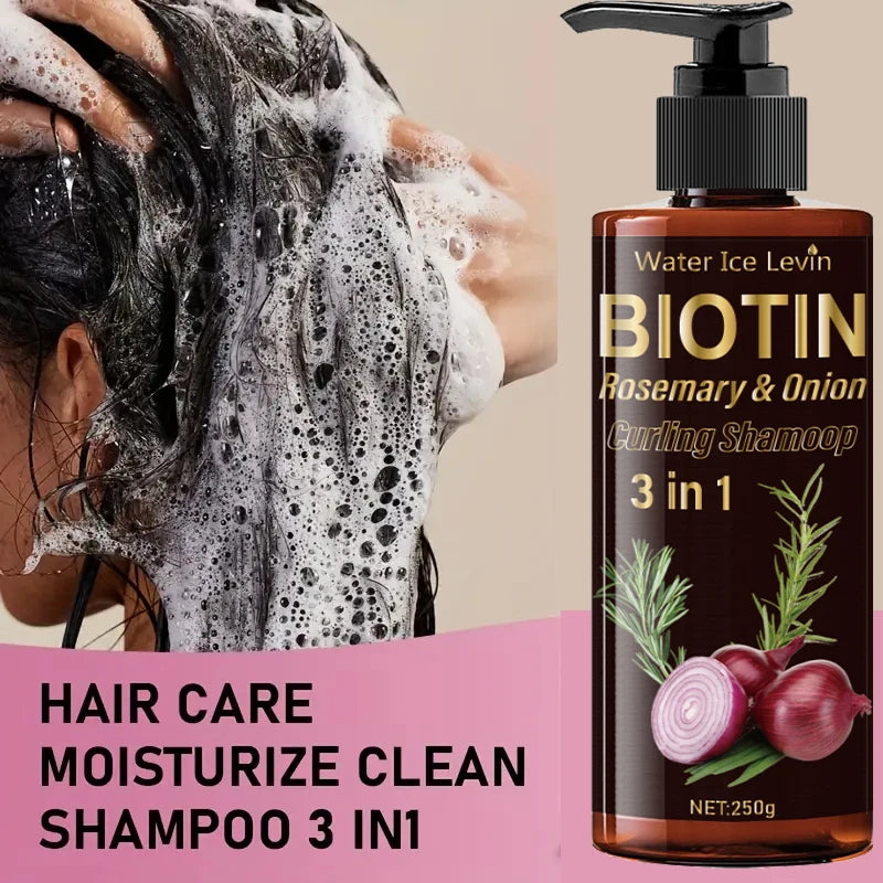 Biotin Shampoo 3-in-1, Moisturizing and Rich in Onion Extract Foam, Hydrates and Adds Shine for 72 Hours, Gently Massages and Cleanses for Hair That Is Fluffy and Smooth