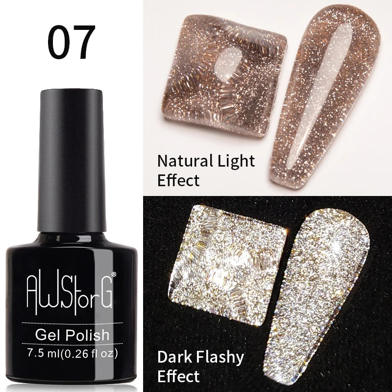 AWStorG Intense Rainbow Cat Eye Gel 5ml Holographic Laser Magnetic Nail Gel Soak Off UV LED Gel Polish Shiny Rainbow Manicur