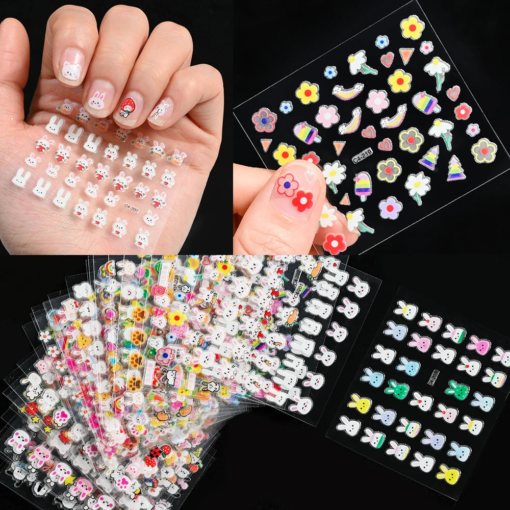 30pcs/set Luminous Children's Cartoon Rabbit Nail Stickers Glow in the Dark Cute Flower Nail Decals Adhesive Kawaii Kids Sticker