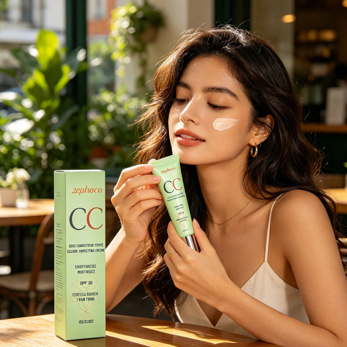 Zephoco Color Correcting Cream SPF 30 Anti UV Sun Protection Redness Blemish Cover Waterproof Centella CC Cream Foundation 15g
