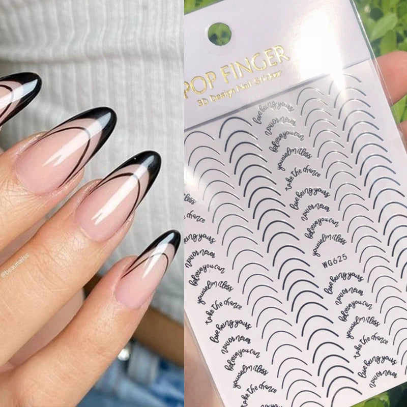 3D Nail Stickers Bronzing Gold Silver Lines Stripe Geometric Design Flowers Gradient Adhesive Slider Papers Nail Art Accessories