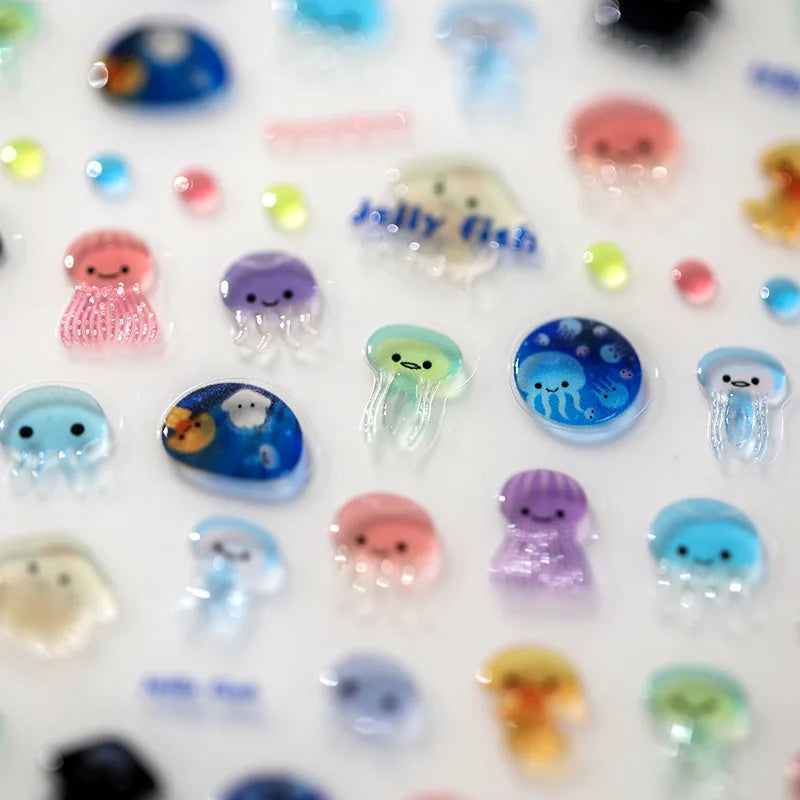 1pcs 5D Kawaii Jelly Fish Nail Art Stickers Blue Jellyfish Adhesive Nail Art Decorations Stickers 3D Manicure Decals Accessories