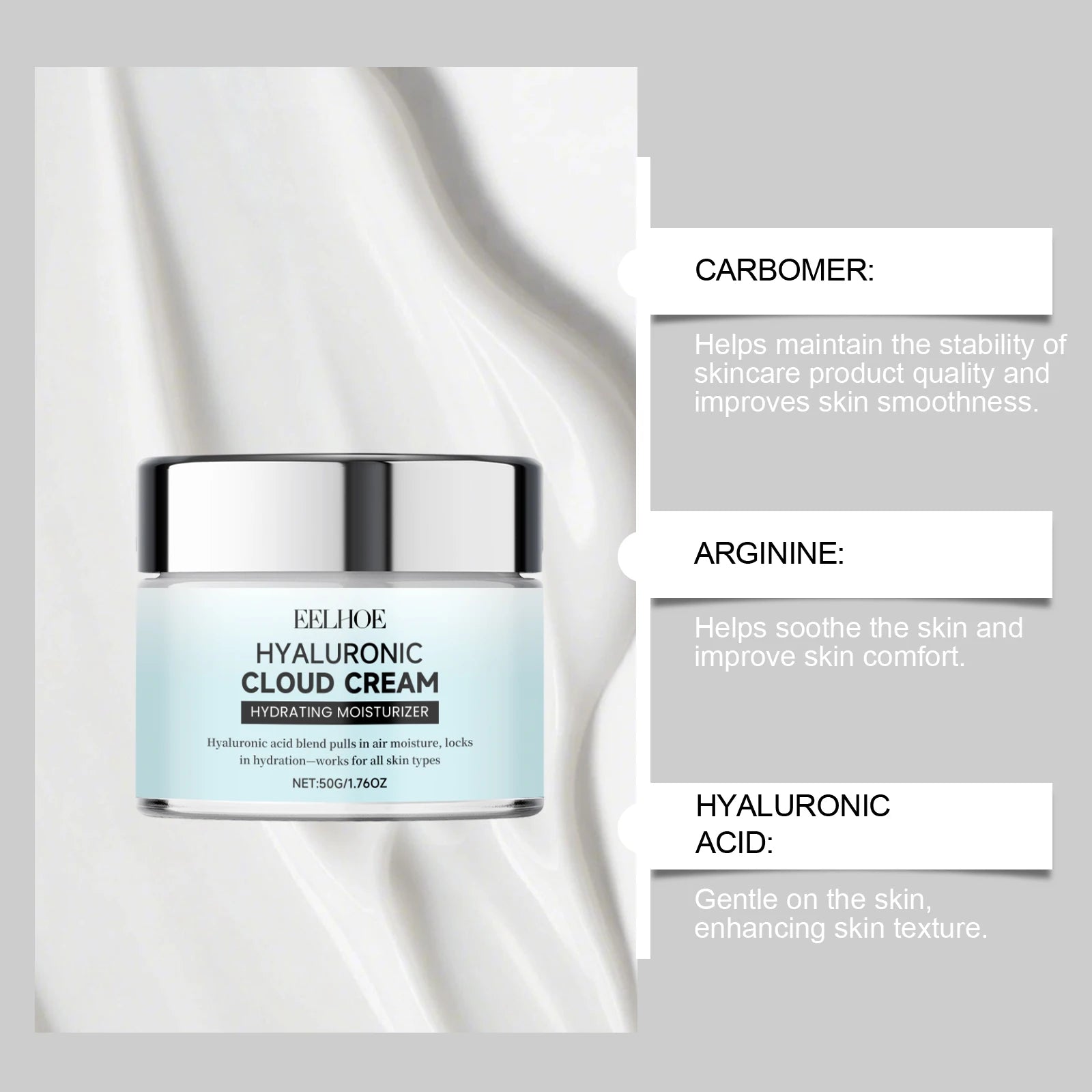 Hyaluronic Cloud Cream Hydrating Non-Greasy Lightweight Tighten Brightening Smoothing Nourishing Makeup Primer Face Cream