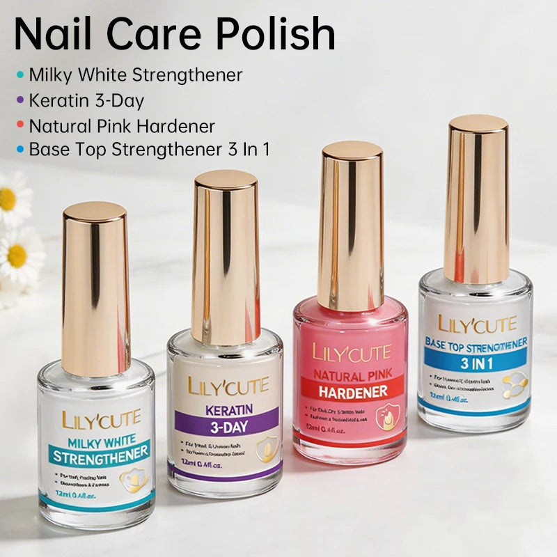 LILYCUTE 12ml Nail Care Polish Base Top 3 in 1 Strengthener Effect Long Lasting Care Polish Varnish Fast Drying No Need Lamp