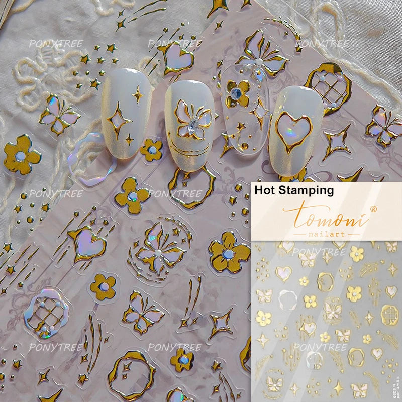 Geometric Lines Star Love Heart Chain Silver Gold Lava Letter Flower Growth Ring Number 5D DIY Nail Art Stickers Manicure Decals