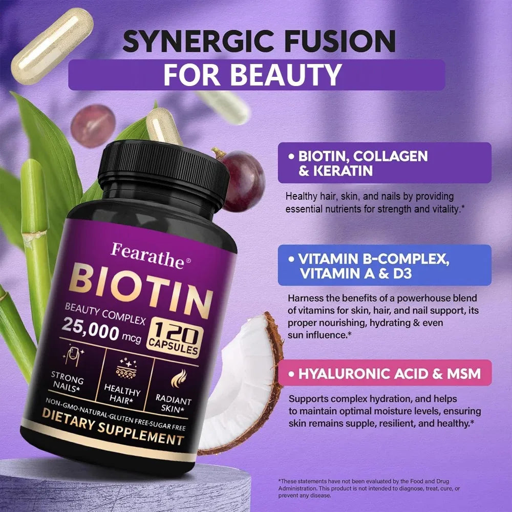 Biotin | Collagen | Keratin Supplement - Hair Growth Support, Skin & Nails, Antioxidant, Increase Skin Elasticity