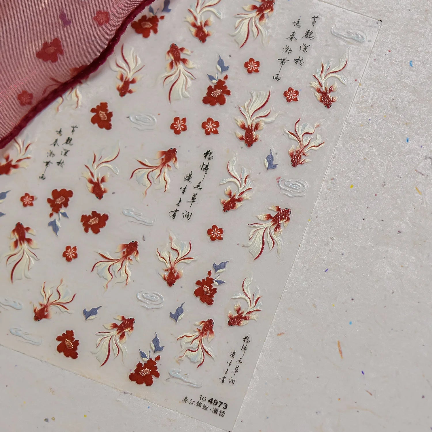 5D Rich Goldfish Nail Stickers Lotus Carp Ribbons Nail Art Appliqués Handmade Creative Nail Art Decorations