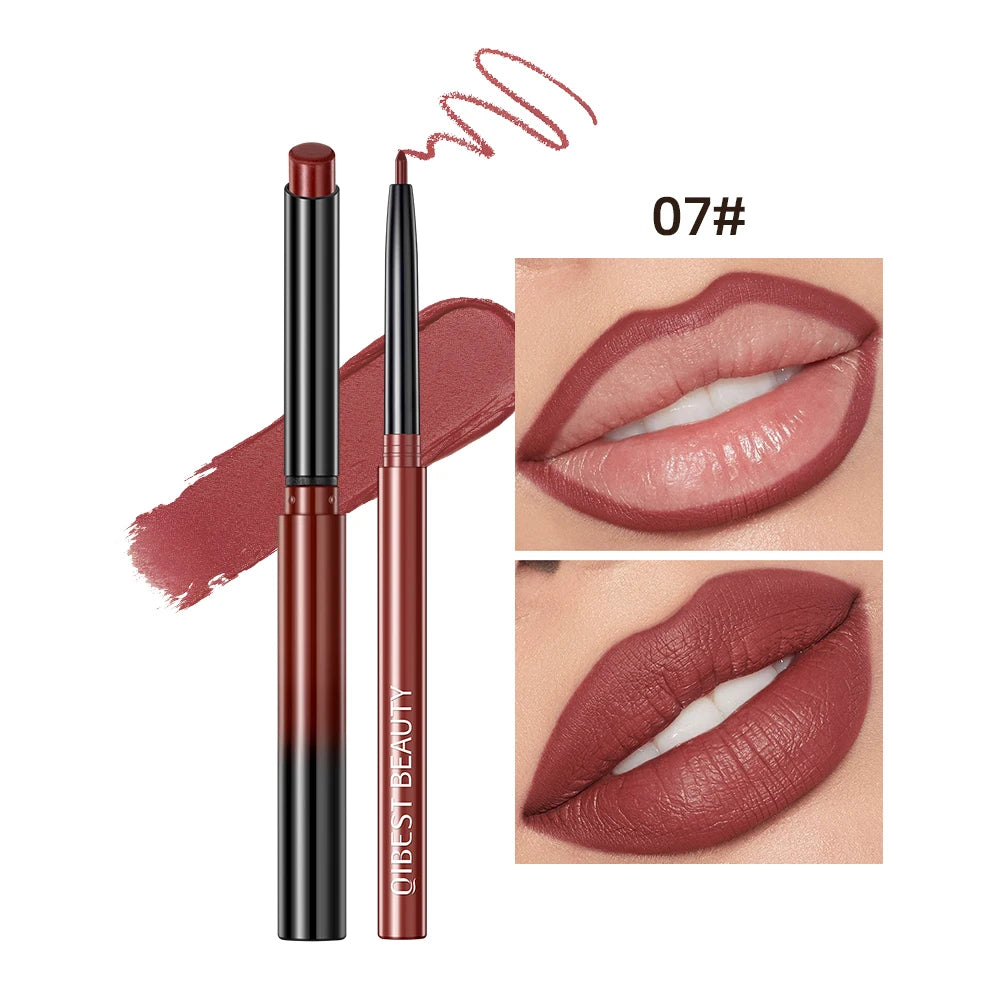 QIBEST 12 Colors Lip Makeup Nude Lipstick Pencil Waterproof Long Lasting Sexy Red Lip Stick Matte Lip Liner Pen Lipstick