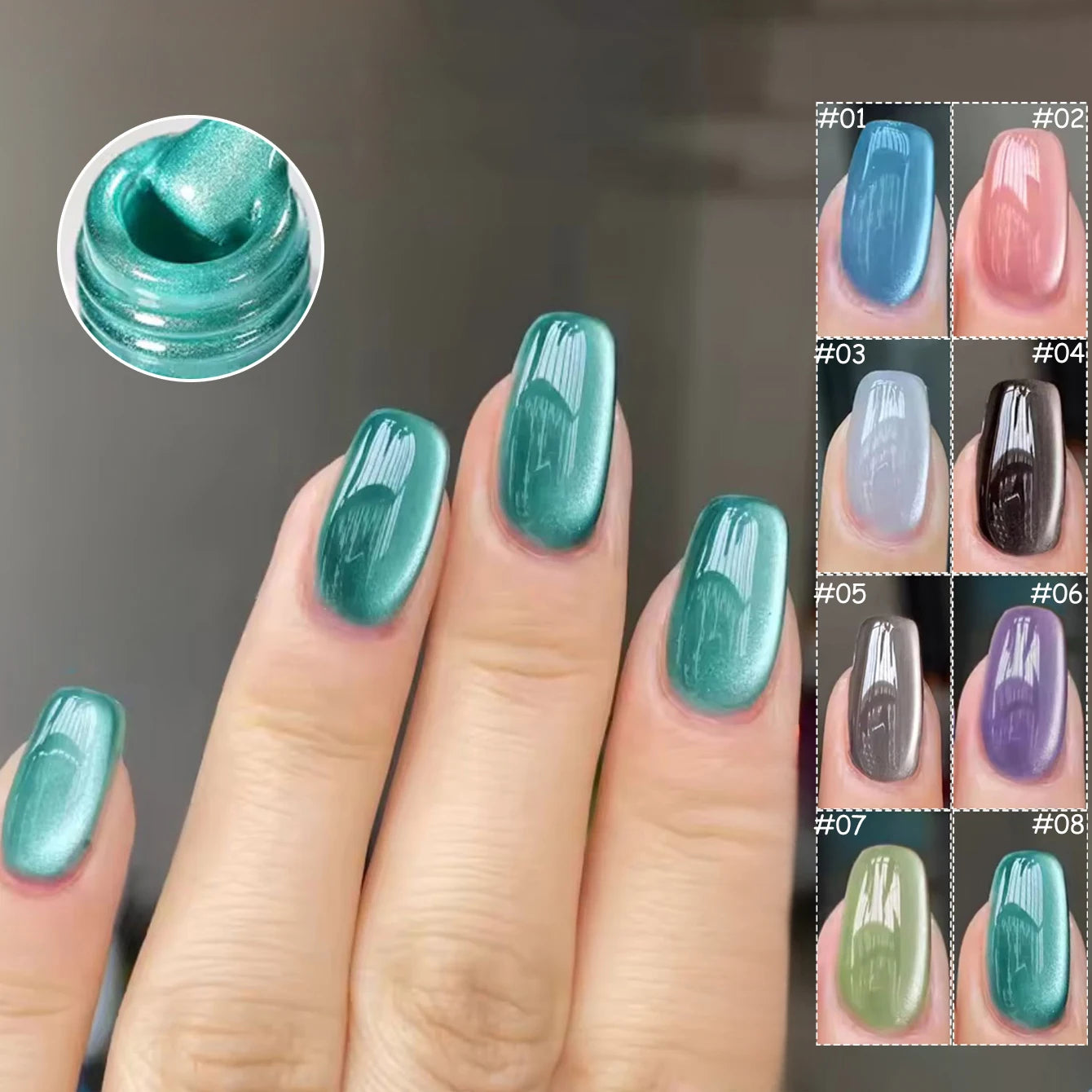 1-9pcs TC Flow Light White Cat Eye Gel Nail Polish Ultra Shine Soak Off UV Gel Mirror Glass Cat Magnet Gel Varnish Nail Supplies