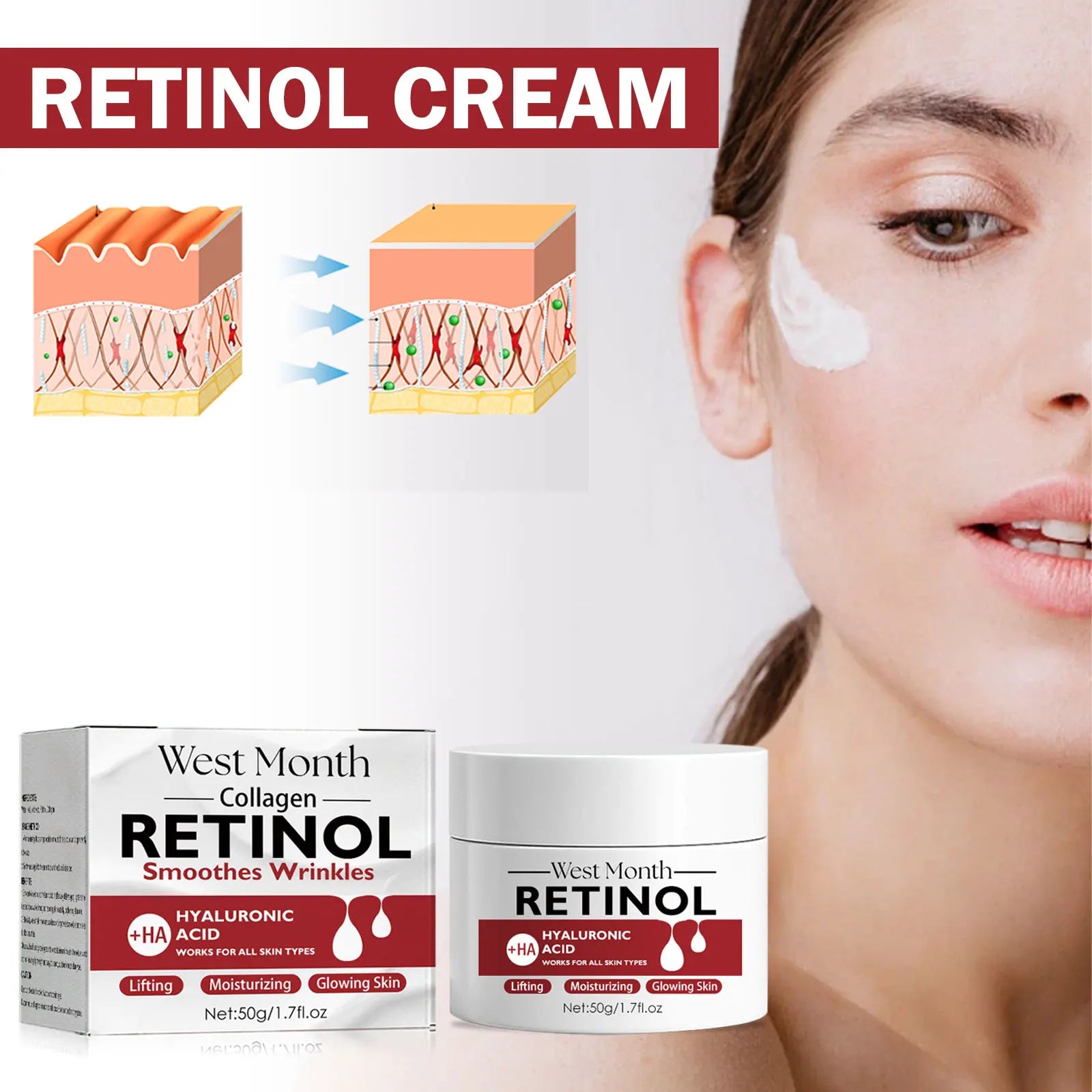 Retinol Wrinkles Remover Cream Lifting Firming Reduce Fine Lines Smooth Brightening Skin Moisturizing Anti A-ging Facial Cream