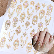 5D Luxury Gold Scepter Nail Art Stickers Gorgeous Gemstone Elegant Courtly Pattern Deca Necklace Frame Self Adhesive Nail Sticke