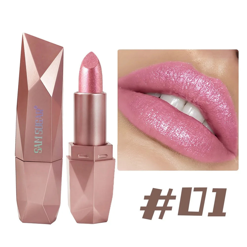 6 Colors Glitter Coral Gold Lipstick Diamond Pink Peach Sparkling Lip Color Highly Pigmented Lip Tint Balm Metallic Lip Makeup
