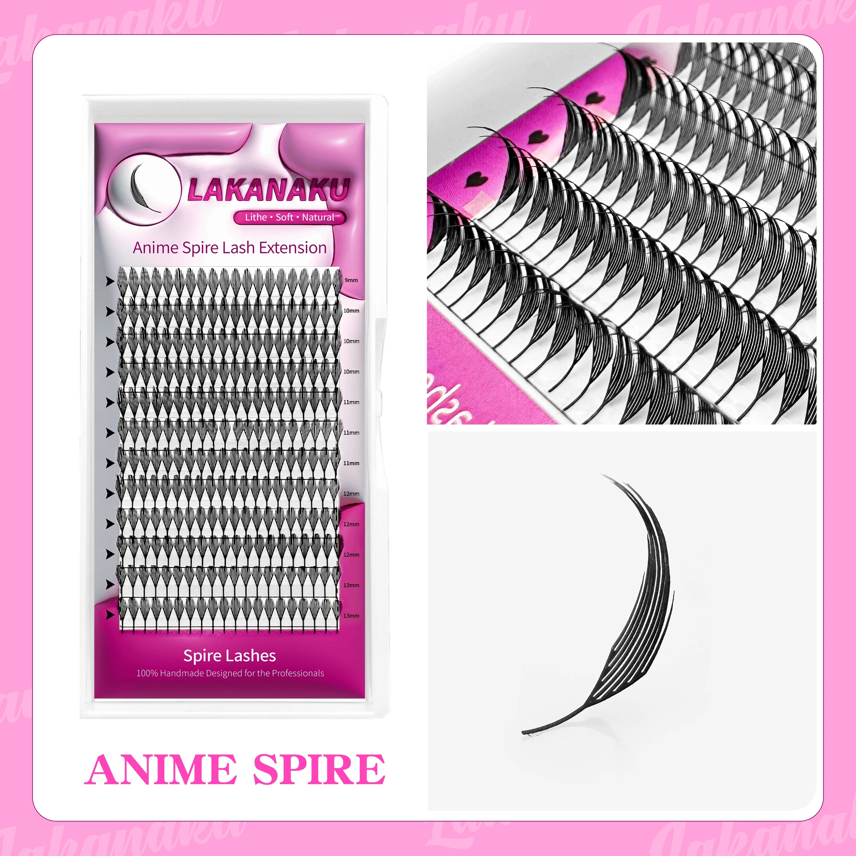 LAKANAKU Brown Anime Comic Spire Eyelashes Extension Feather Shape 0.07mm Premade Anime Chunk Spikes Fan Lashes Wispy Eyelashes