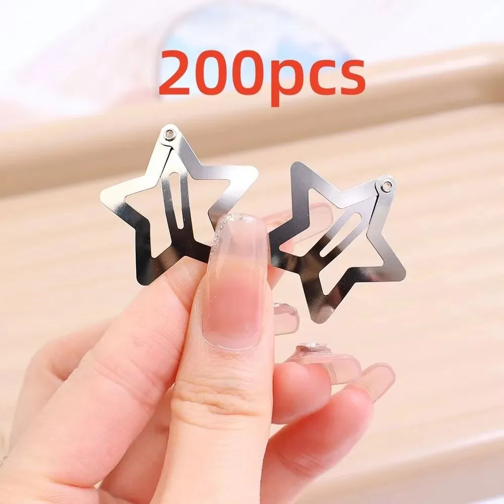 5/15/30/60/100/200pcs Y2K Silver Star Hair Clips for Girls Metal Snap Clip Hairpins Barrettes Hair Grip Jewel Hair Accessories