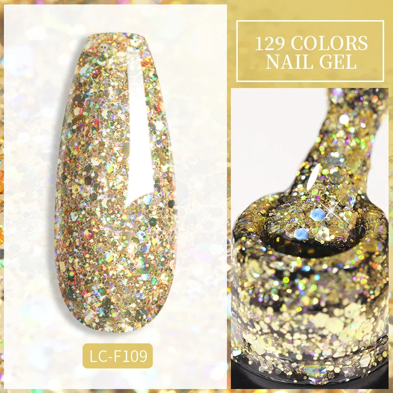 LILYCUTE Silver Glitter Gel Nail Polish Colorful Shining Sequins Semi Permanent Soak Off Need Base Top Coat Nail Art Gel Varnish