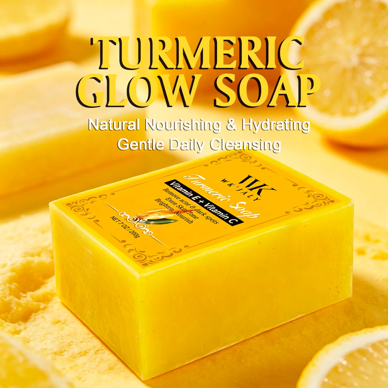 WK JALY Turmeric Glow Soap, Anti Acne, Spot, Whitening, Natural Nourishing & Hydrating, Gentle Daily Cleansing For All Skin Type